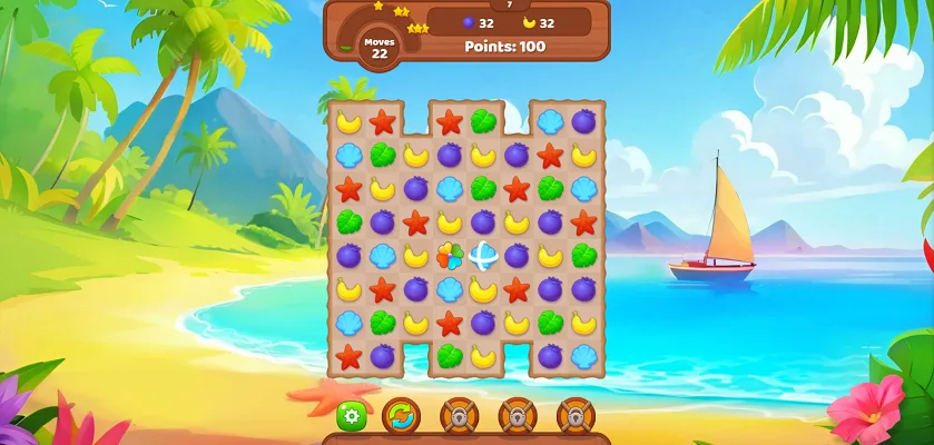 Tropical Match 2 Stage 4 - Victory Screen Tropical Match 2 Level Complete - Achieve Your Goals